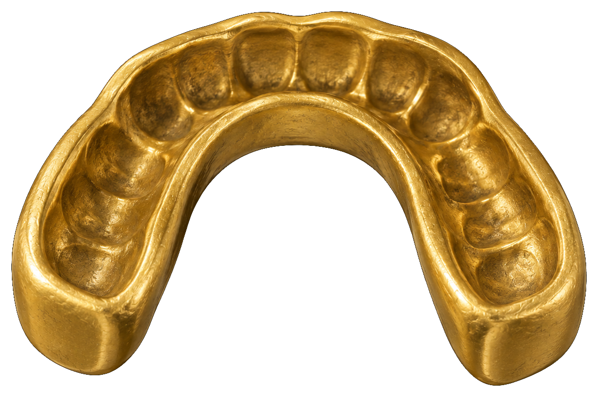 A custom sports mouthguard cast in brass
